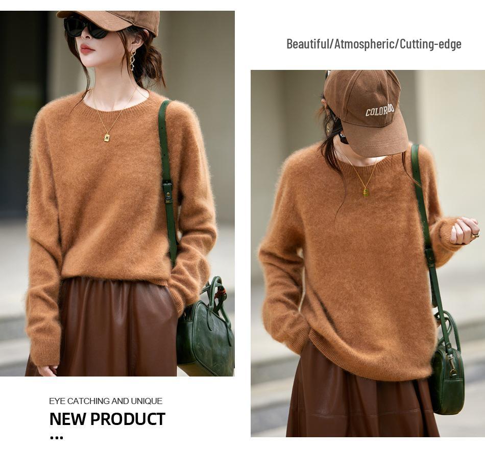 Women's Autumn-Winter Brushed Wool Loose Sweater - Round Neck Cashmere Base Layer