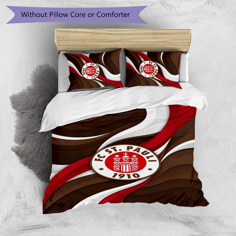 FC St. Pauli Football Printed 3 Pieces Bedding Set, Comfortable Skin Friendly Bedroom Duvet Cover Set
