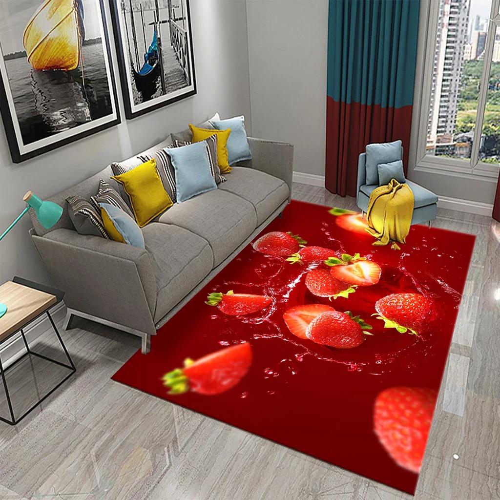 Strawberry Carpet Fresh Fruit Rug Kitchen Doormat Living Room Bedroom Floor Rug Bathroom Non-slip Foot Mat Entrance Hall Carpet