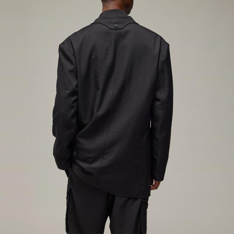 Y-3 SS24 Solid Color Single-Breasted Mesh Lined Draped Long Sleeve Suit Men Suit Black IN8702