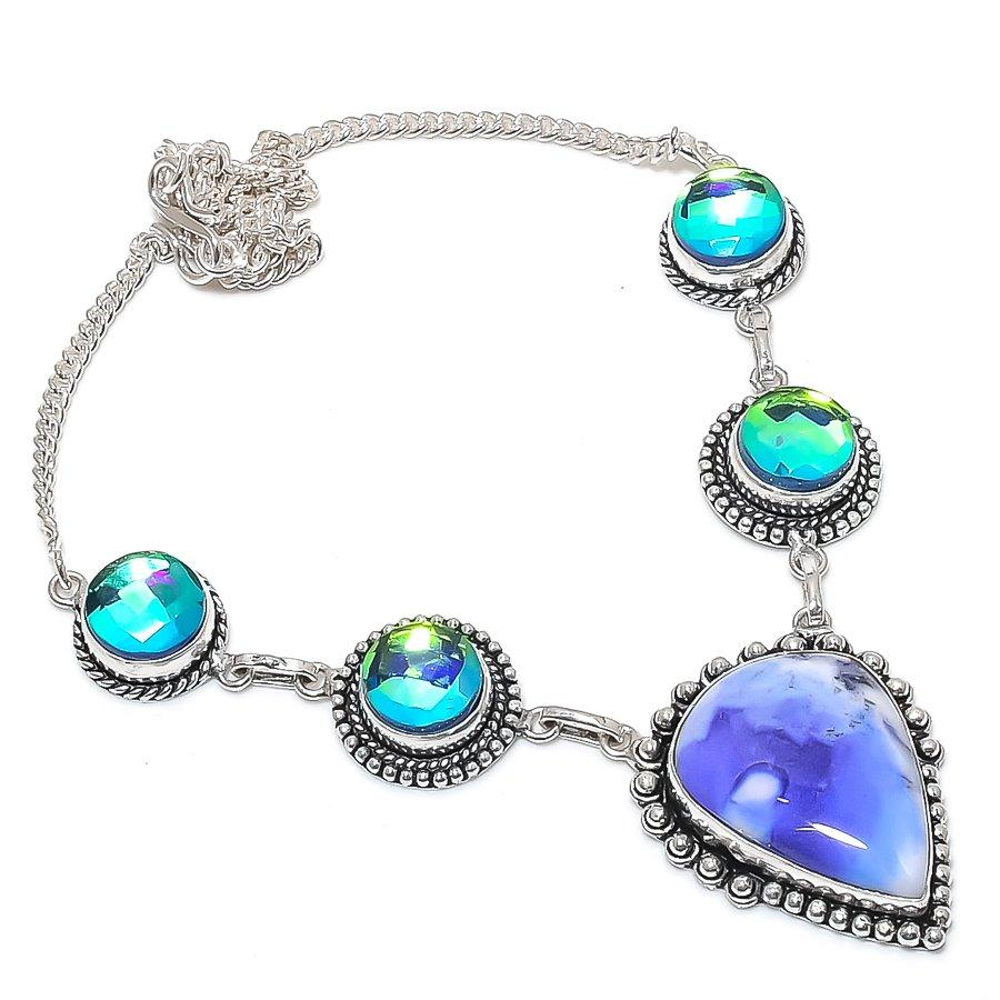 Natural Owhyee Opal, Mystic 925 Sterling Silver Jewelry Necklace 18" W6B99