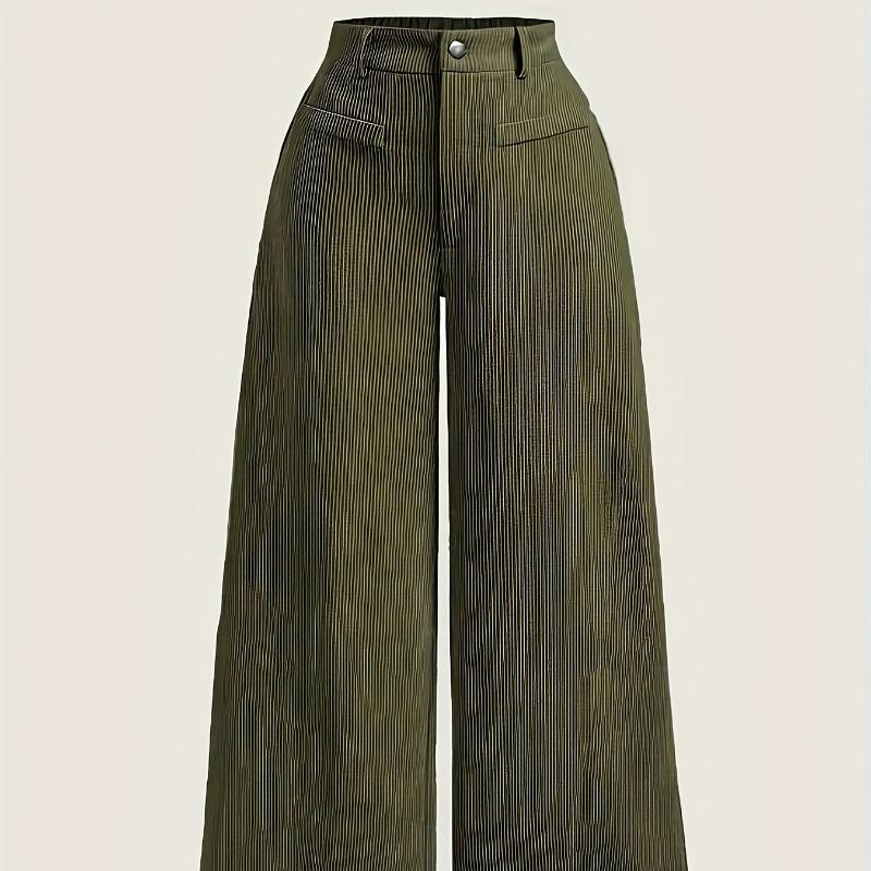 Pantalones de Pierna Ancha de Cintura Alta para Mujer - Pantalones Casuales con Textura de Pana, Comodidad para Todas las Estaciones, Pantalones de Pana