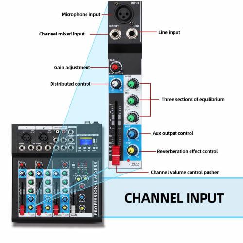 Depusheng HT4 Bluetooth Compatible Professional Portable Digital DJ Console with USB 4-Channel Mixer Audio Interface Mixing Board for Studio Recording