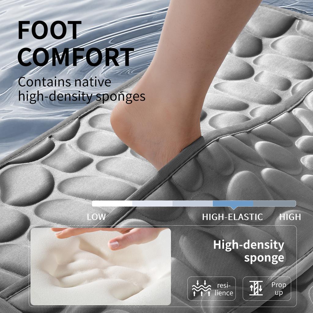 Pebble Design Memory Foam Ice Silk Bath Mat, Quick-Dry Bathroom Rug with Non-Slip Backing, Soft & Absorbent for Shower, Toilet