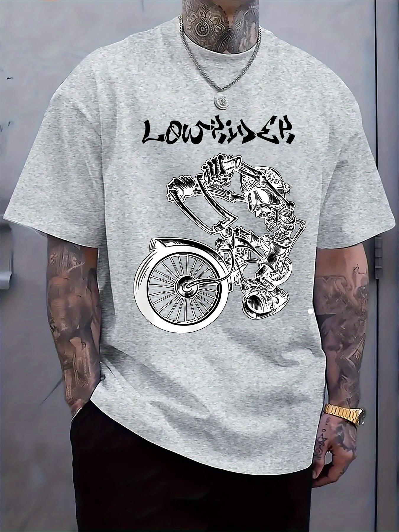 

Skeleton Motorcycle Rider Graphic Print T-shirt - Light Grey Casual Short Sleeve Tee with Round Neck XXXXL