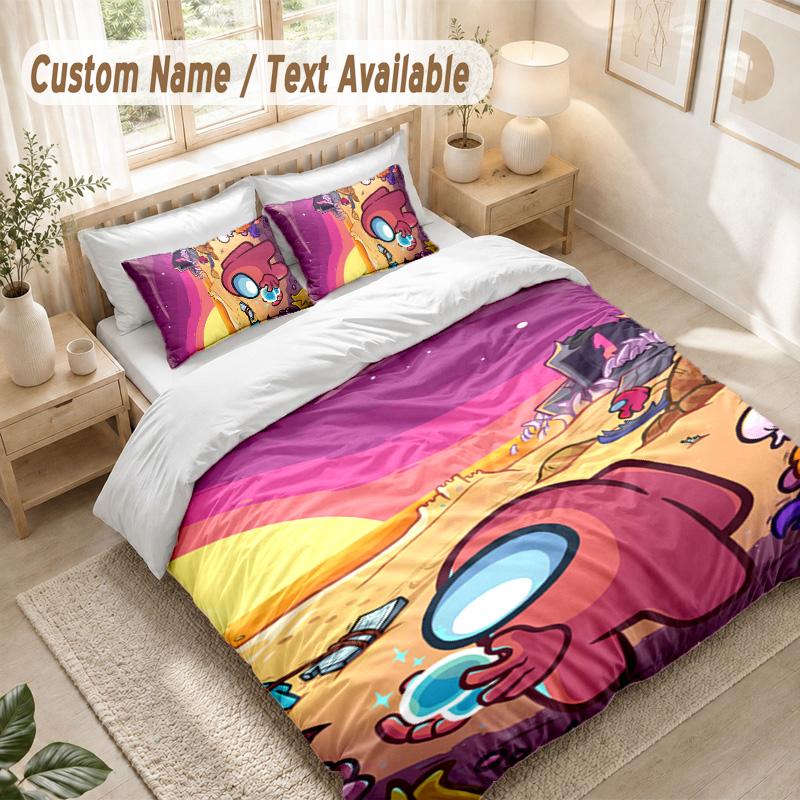 Among Us Bedding Set, 1 Duvet Cover & 2 Pillowcases Soft Comfortable Bedroom Home Textile Decor