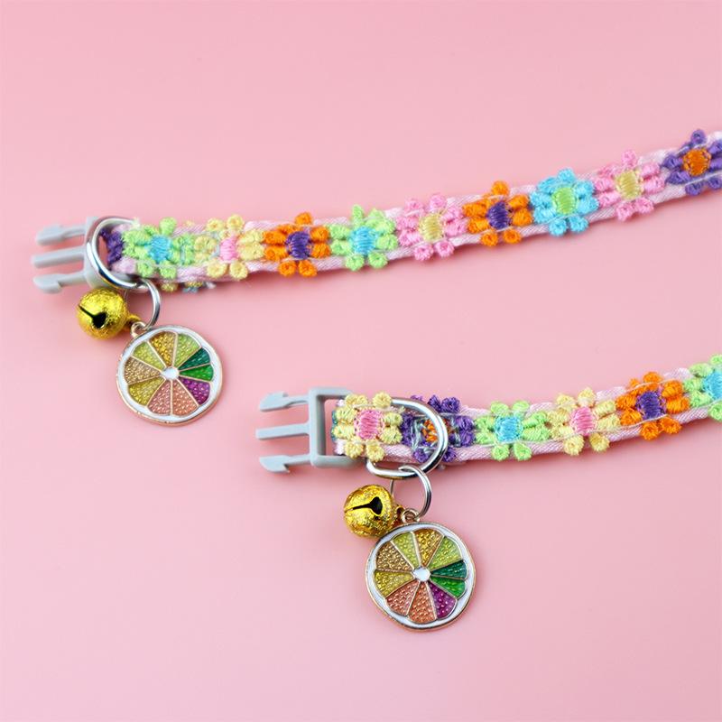 Pet Supplies Ins Style Colorful Lace Flower Collar Bell Cat Puppy Neck Collar