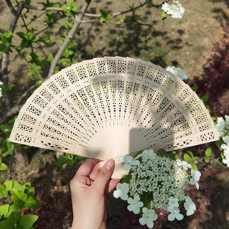 Sunflower Sandalwood Carved Wooden Wedding Fan