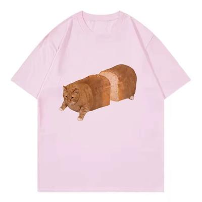 Y2k Retro Hummor Brot Katze Lustige T-Shirts Unisex Damen Katzen-T-Shirt Rundhals Kurzarm T-Shirt Streetwear Oversize Oberteile