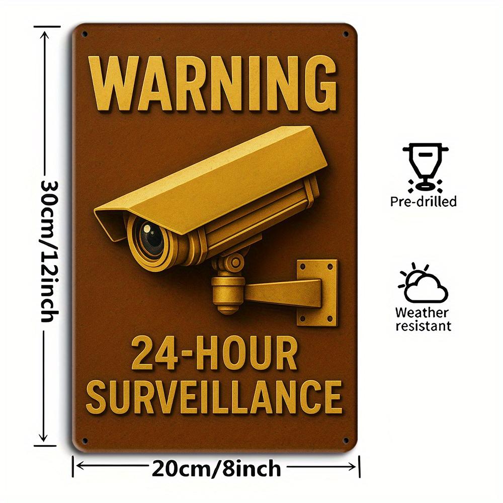 24-Hour Surveillance Sign - Vintage Iron Security Notice for Home & Business Decor