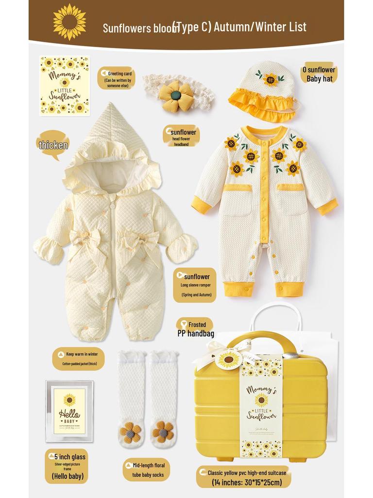 Newborn Baby Girl Sunflower Dress Gift Box - Summer/Autumn First Birthday Outfit