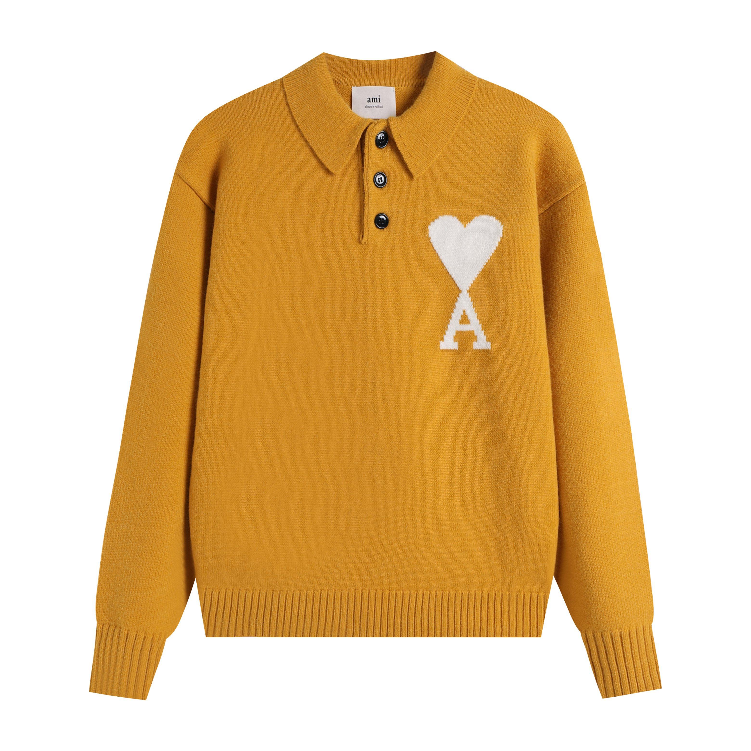 

AMI New Polo Collar Knitted Sweater Jacquard Love Couple Woolen Sweater L