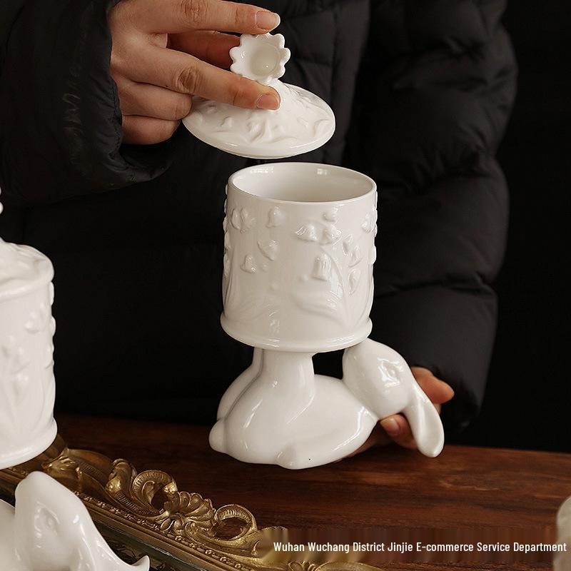European Ceramic Storage Jar with Lid for Tea, Coffee, Sugar, or Jewelry - High-Footed Sealed Display Piece.
