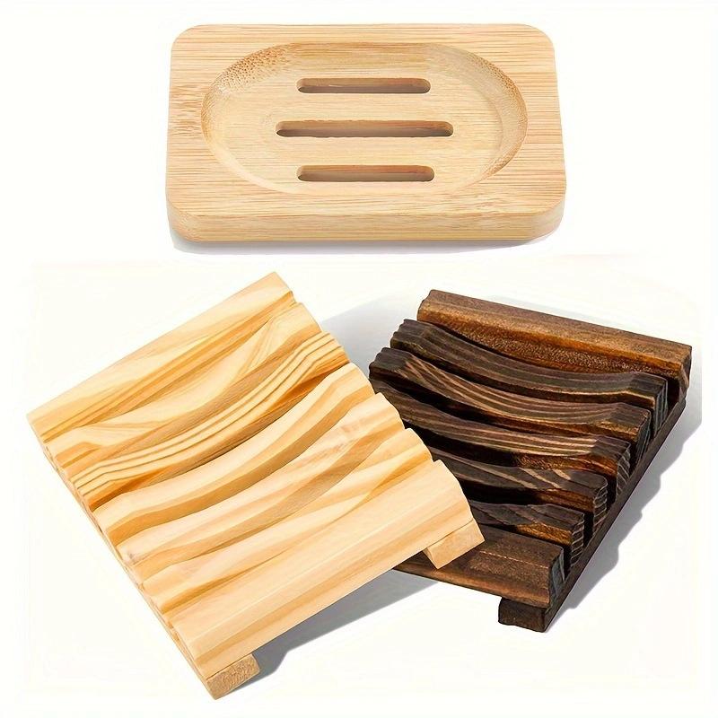 Wooden Retro Soap Dish Bathroom Soap Holder Non-Slip Draining Natural Bamboo Hand Carved Simple Style