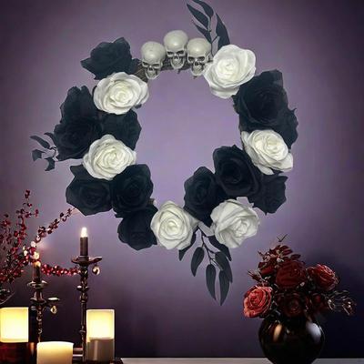 Halloween Skull Wreath Creepy Decorations Ornament Spooky Scene Flower