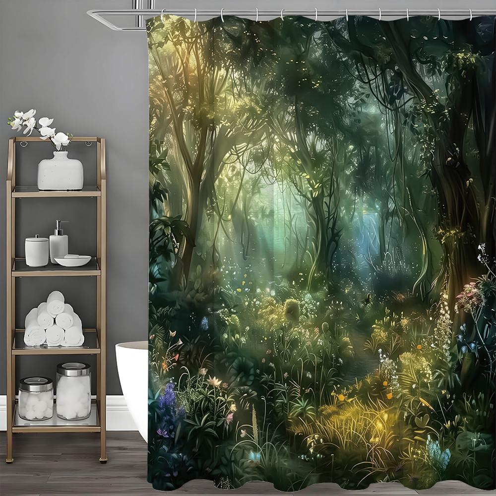 Verzauberter Wald Duschvorhang, Badezimmer Dekorativer Duschvorhang, Wasserdichter Duschvorhang mit Haken
