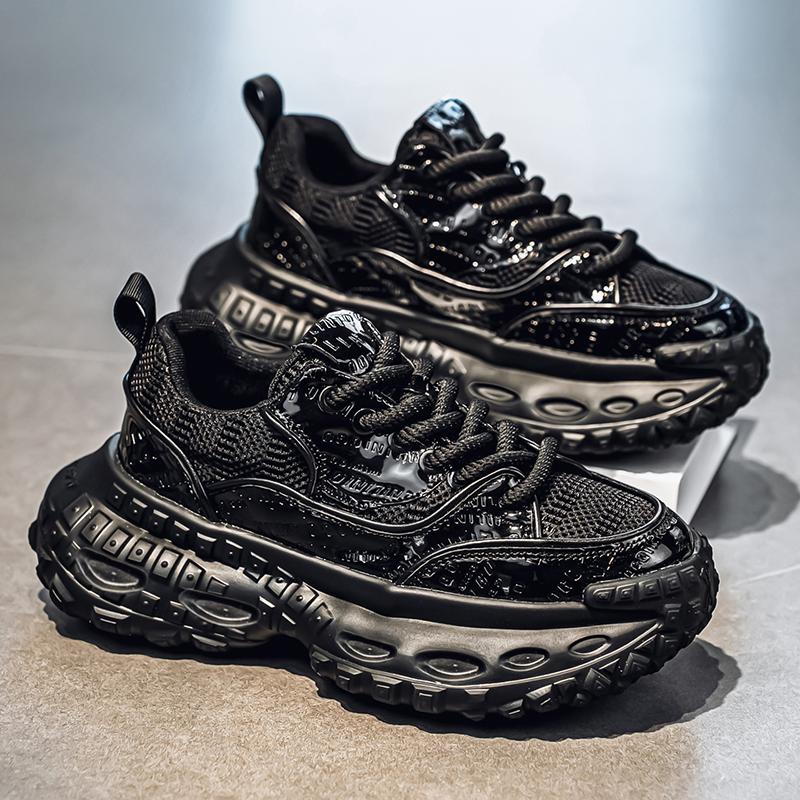 

Новые модные мужские кроссовки Four Seasons с толстой подошвой для студентов и мальчиков, трендовые кроссовки с мягкой подошвой, дышащие, повседневные кроссовки для бега 44 чёрный