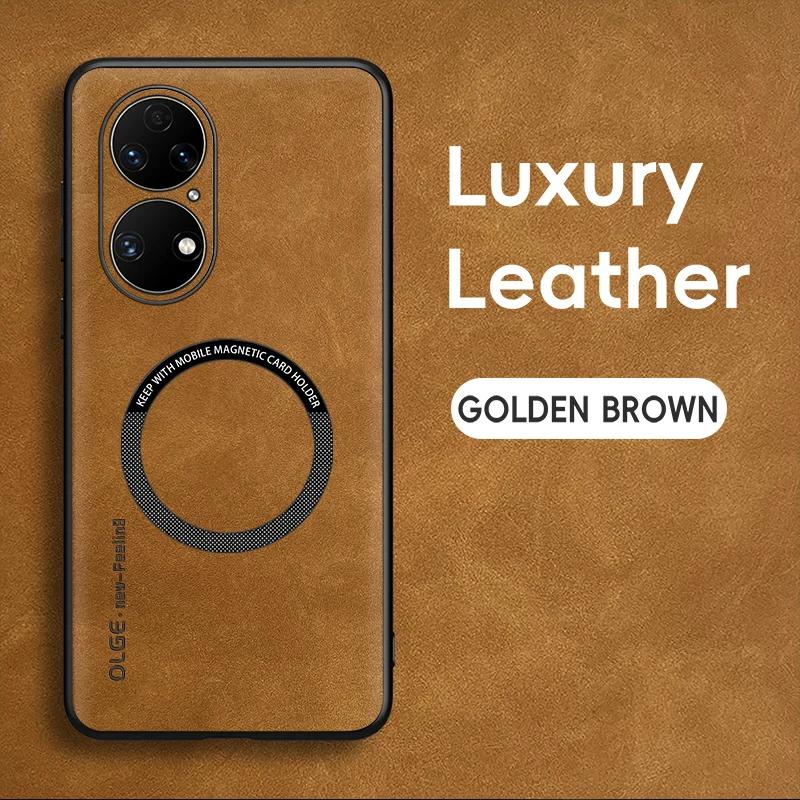 For Huawei P50 P50 Pro P50 E Fine Hole Sheepskin Magnetic TPU Soft Edge Anti-Drop Anti Fingerprint Phone Case