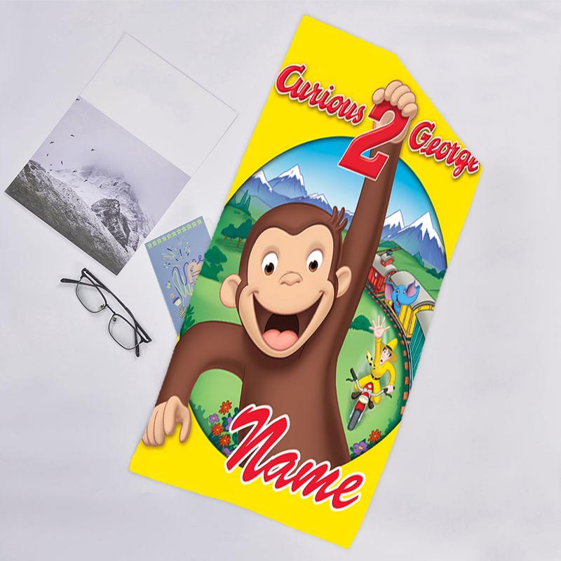 1pc Curious George8 Beach Towel with Custom Name, Beach/Swimming/Bath/Picnic/Camping Towel, Suitable for Seaside Beaches