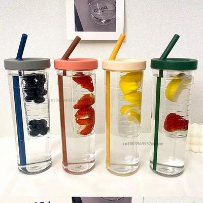 Plastic Water Bottle Portable with Straws Fruit Infuser Tea Juice Cup Fitness Sport Outdoor Travel Bottles Kettle Transparent