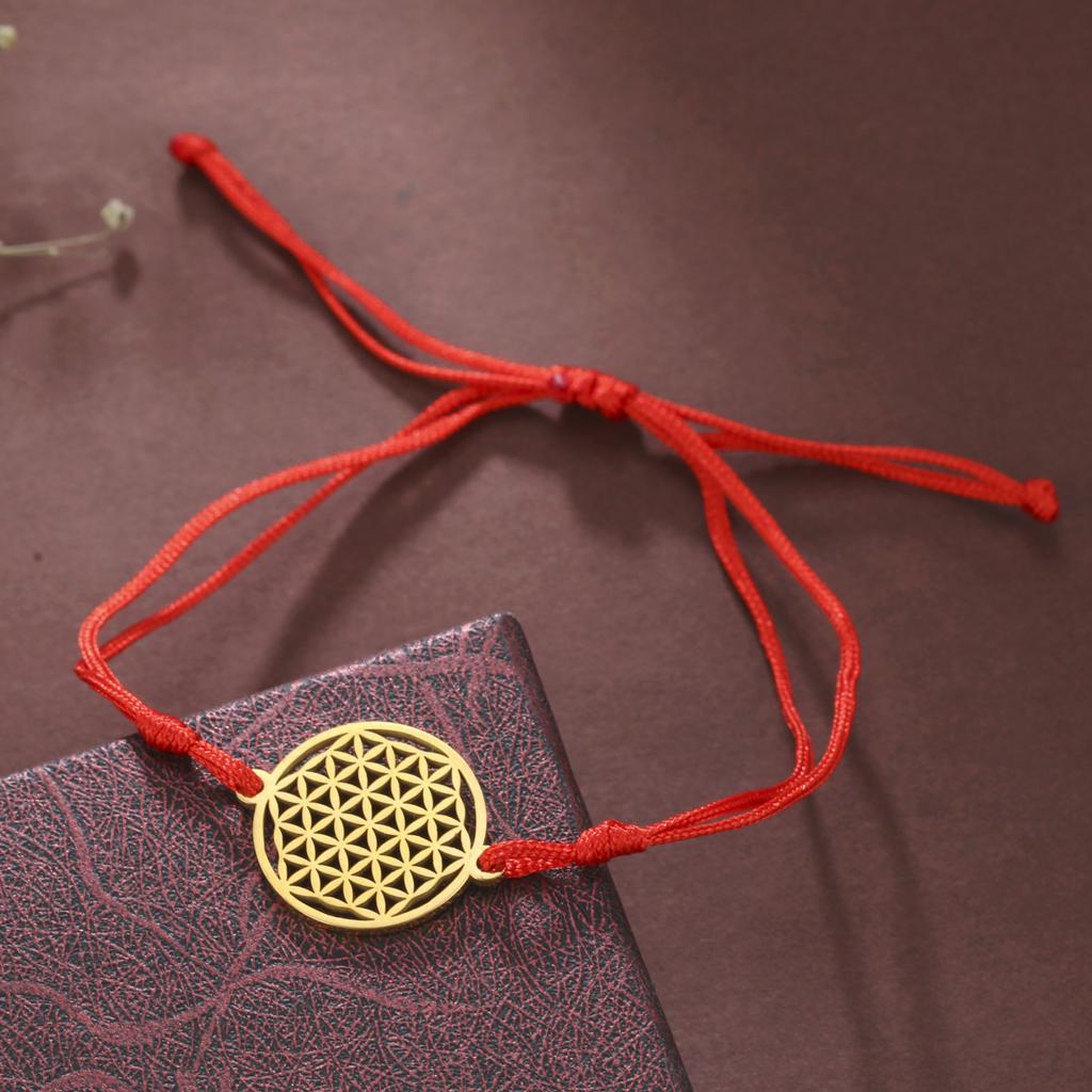 LIKGREAT Flower of Life Round Stainless Steel Bracelet Gold Color Charm Bracelets for Women Men Chain Fashion Jewelry Gifts