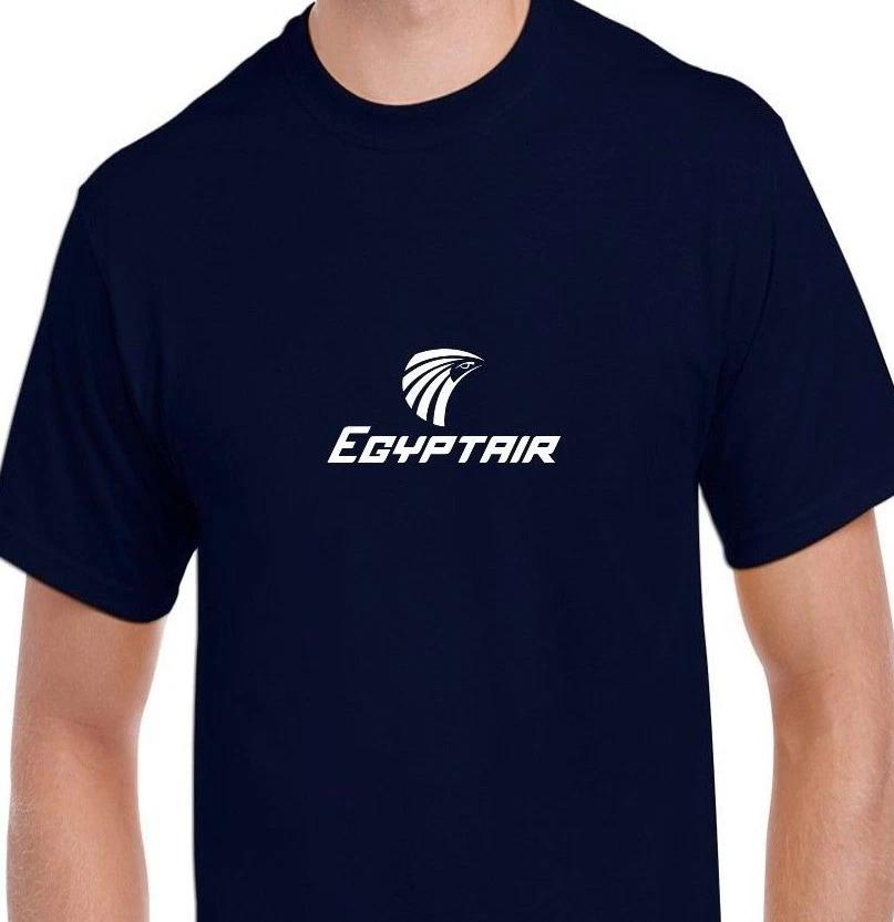 

Egypt Air White Logo Egyptian Airline Geek Navy Blue Cotton T-Shirt XL