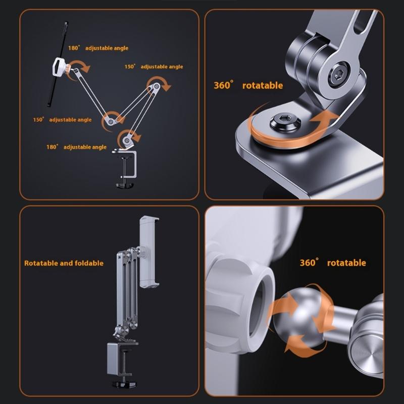 Aluminum Tablet Holder Stand Phone Clip Holder Rotatable Cantilever Home Desktop Holder Folding Bracket for Tablet