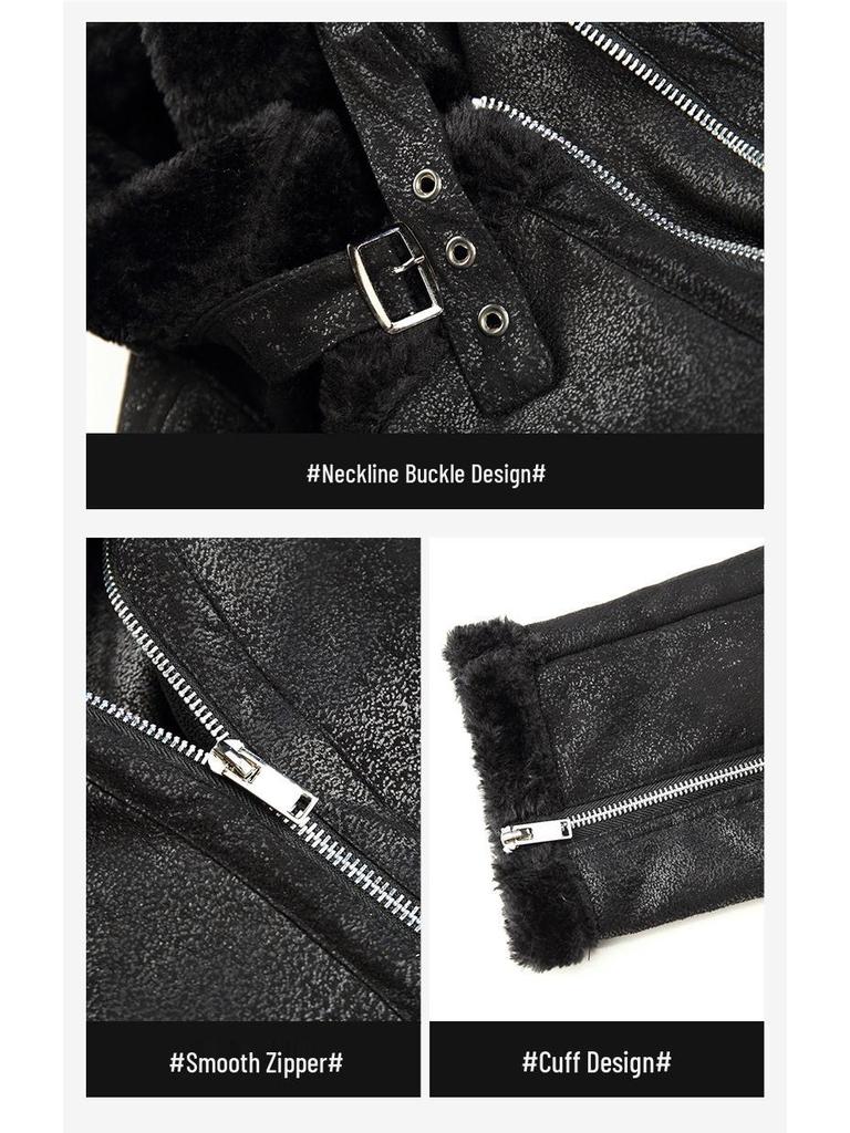 Men's Leather & Fur Integrated Lapel Jacket - Winter Warmth, Thick, Fitted, Stylish