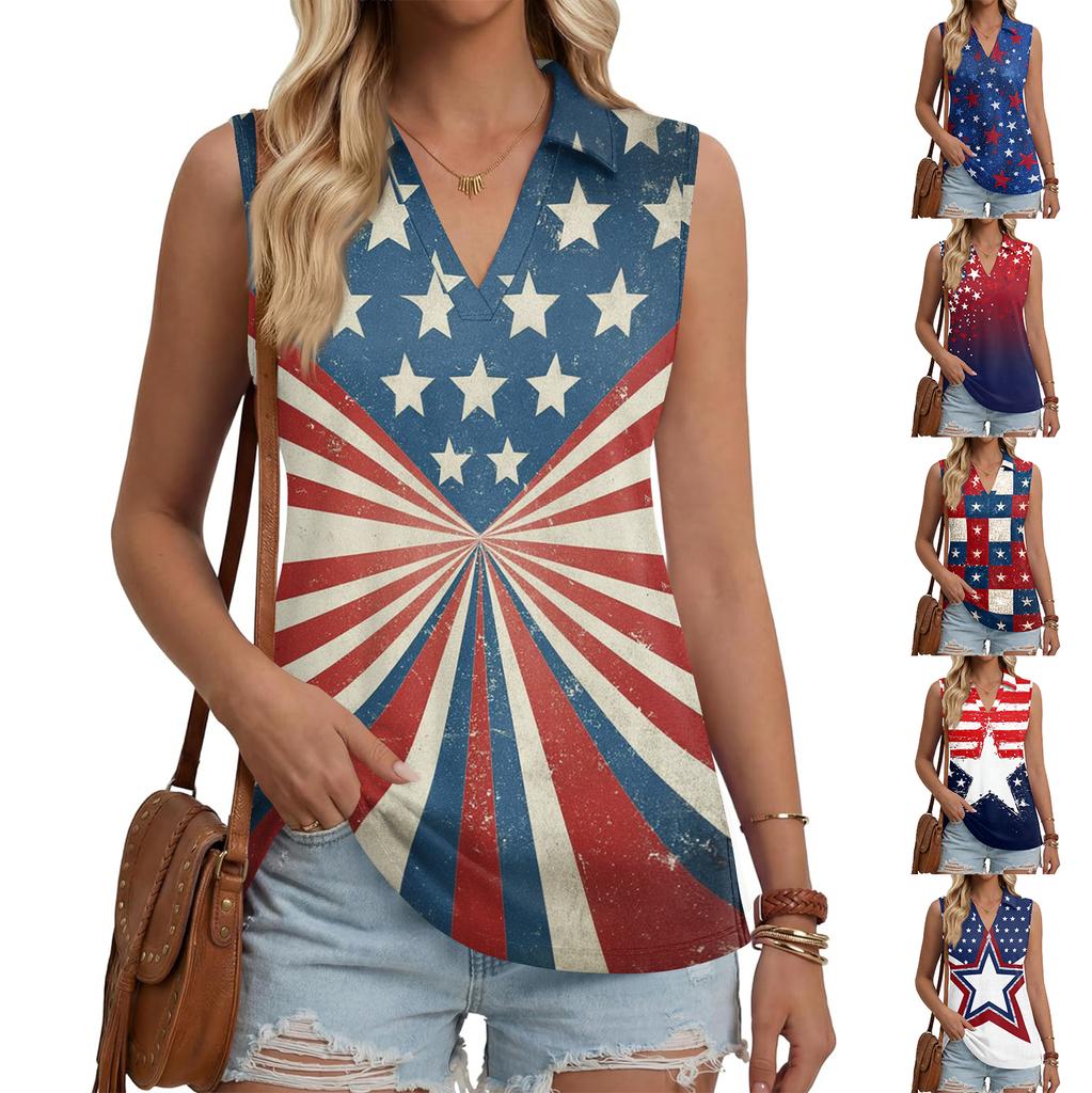Women's Fashion Casual Lapel Sleeveless Color Shirt Women's V-Neck Up Tops