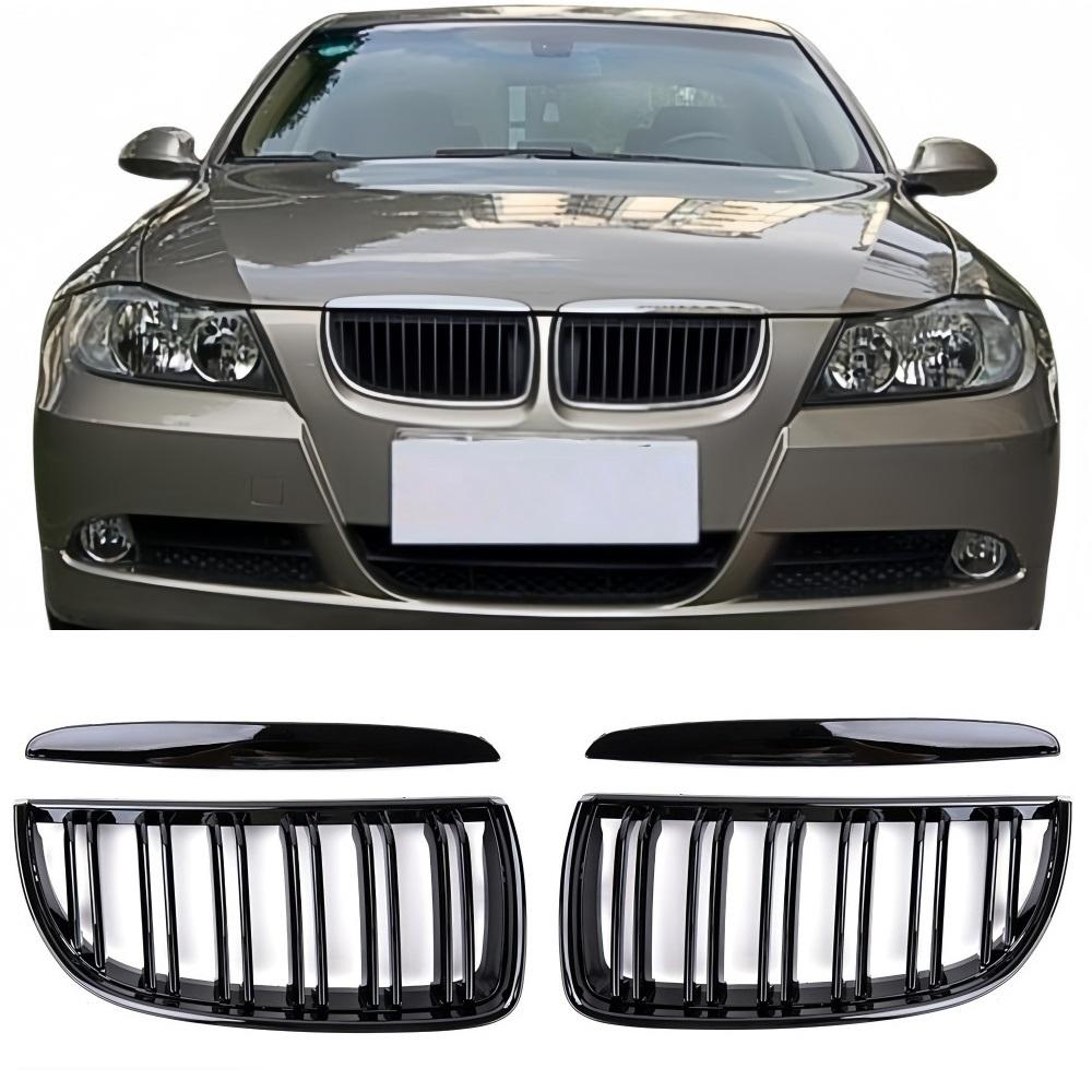 For BMW E90 E91 M Grill Car Front Grille Kidney Double Slat Gloss Black 3 Series 323I 328I 335I 330I 325I 2005-2008 ABS Grilles