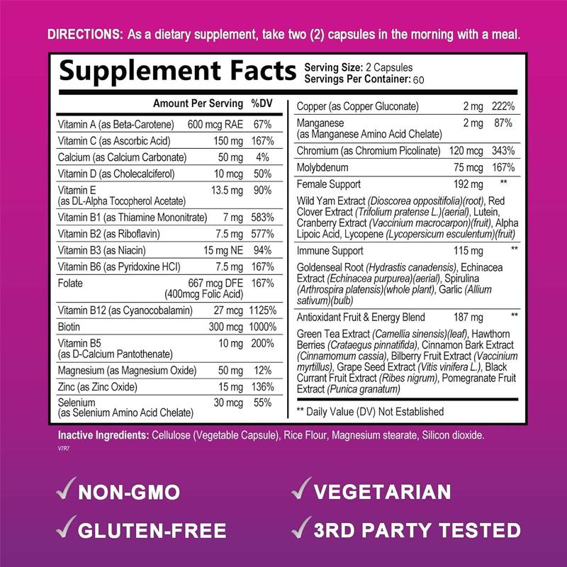Pslalae - Women's Daily Multivitamin - Energy and Immune Health Support, 20 Herbal Formulas for Women