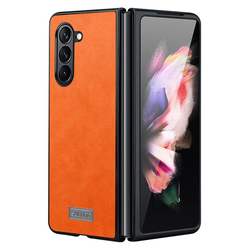 

For Samsung Galaxy Z Fold6 5G Case PU Leather Coated TPU+PC Folding Phone Cover Orange