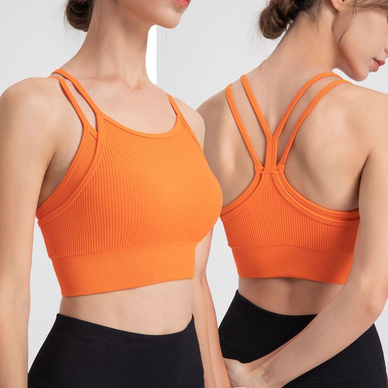 One-Piece Fixed Back Fake Two-Piece Sports Intimates Women's Bubble Wrap Push-up Running Yoga Workout Clothes Bra Vest