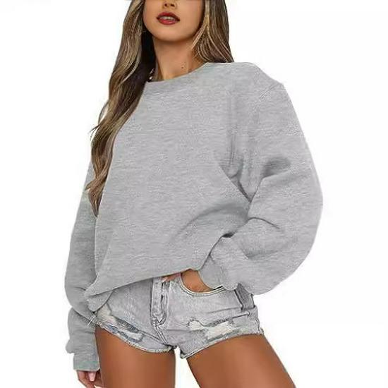 2024 European & American Women's Casual Solid Color Round Neck Loose Hoodie