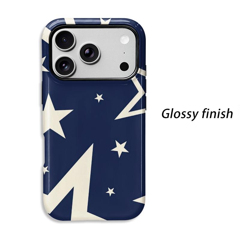 Navy Cream Oversized Star Geometric Pattern Art Film Aesthetic Protective Shockproof Bumper Phone Case Cover For iPhone 13 14 15 16 17 Pro Max Plus