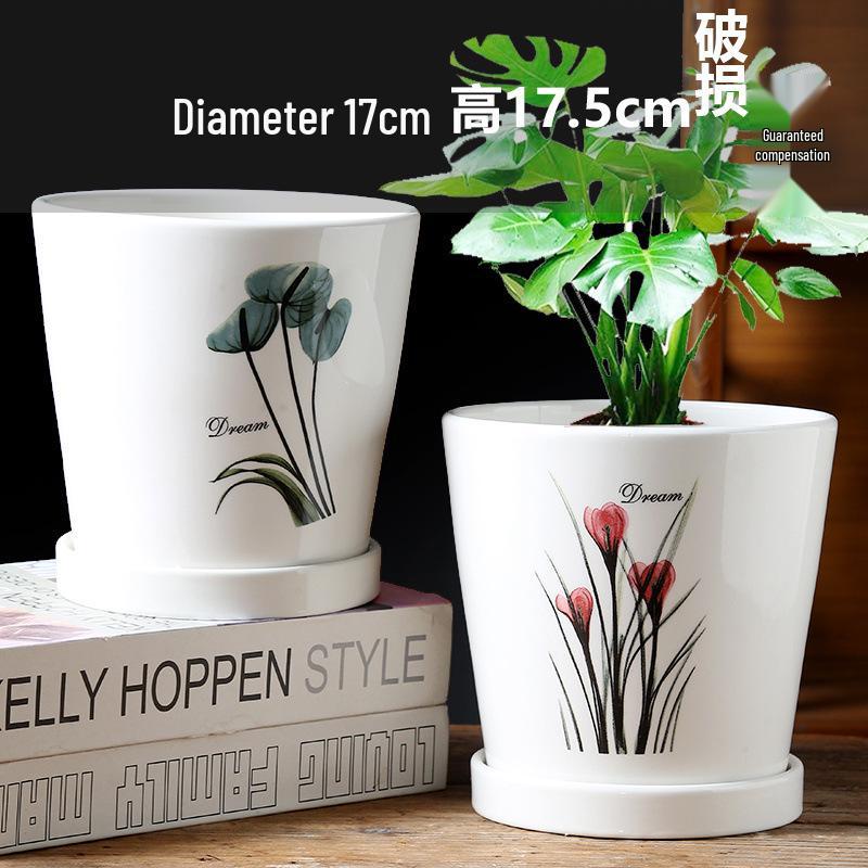 Simple Creative Ceramic Hanging Flower Pot with Tray - Large/Extra Large for Succulents and Green Pothos