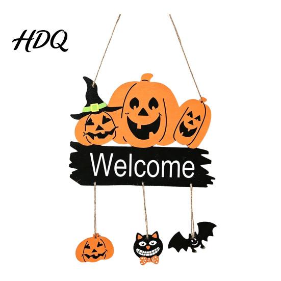 Wooden Wall Decor for Party Halloween Welcome Door Hanging Sign 3D Layered Pumpkin Skull Spider Plaque Ornament Window Front Porch Home Farmhouse