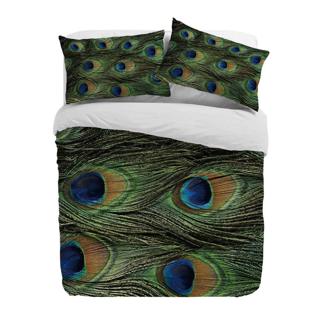 Green Animal Peacock Feather Duvet Cover With Pillow Case Custom 3pcs Bedding Set Quilt Cover Double Bed Home Textile