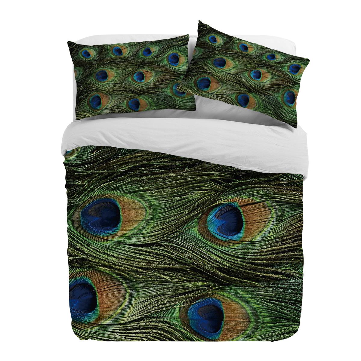 

Green Animal Peacock Feather Duvet Cover With Pillow Case Custom 3pcs Bedding Set Quilt Cover Double Bed Home Textile EU single(135x200cm)