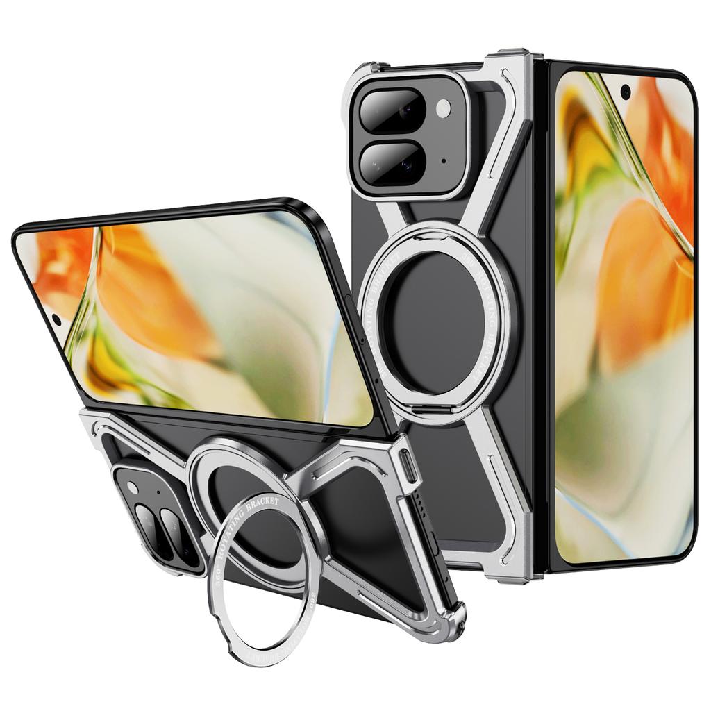 Etui Bumper na Google Pixel 9 Pro Fold 5G Bezramkowa Metalowa Ramka Pokrowiec Kompatybilny z MagSafe Podstawka - Czarny