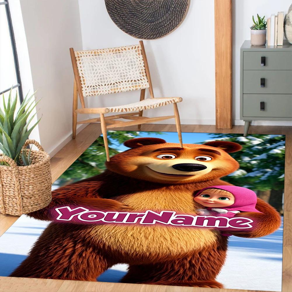 Masha Bear Personalized Name Floor Mat Design for Dining Room Living Rooms Decorate room Study room Anti-slip Rug Office home decor
