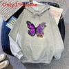 Sweat à capuche décontracté pour femme pour le printemps avec motif papillon imprimé et cordon de serrage