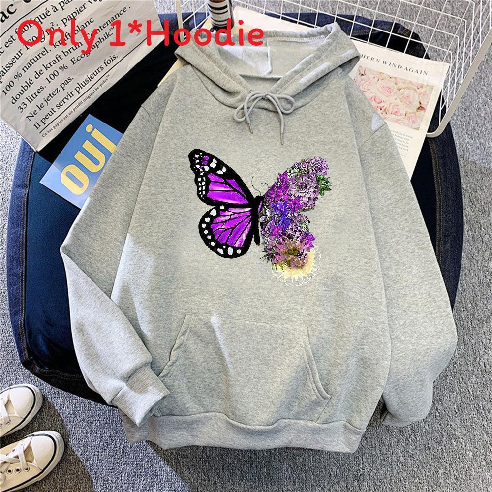 Sweat à capuche décontracté pour femme pour le printemps avec motif papillon imprimé et cordon de serrage