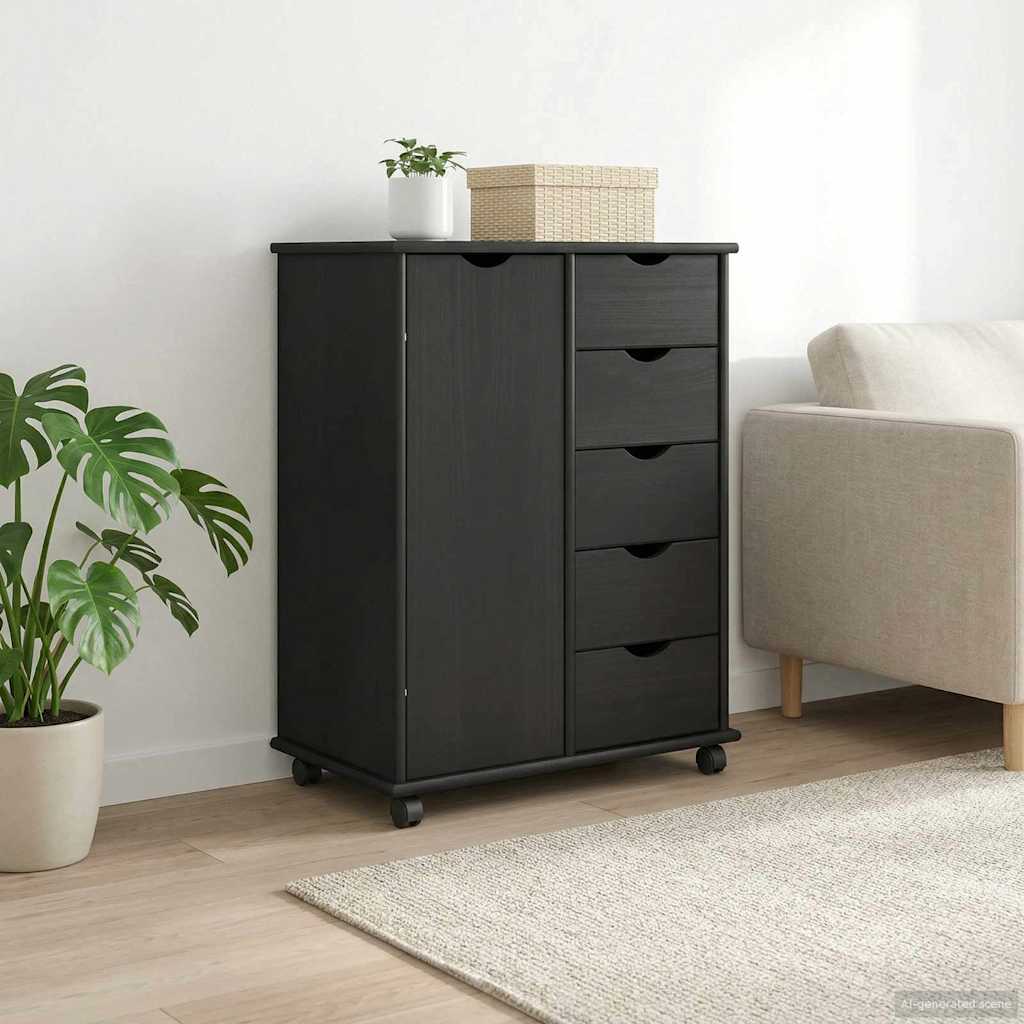 Mobile Storage Cabinet in Gray 63.5 x 39 x 79 cm Solid Pine Wood
