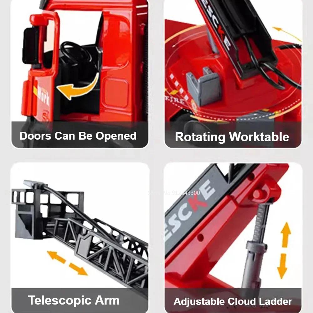 1:18 Scale Fire Truck Model Toy Car Light Music Alloy Body Water Spray Sprinkler Vehicle Models for Children's Birthday Presents