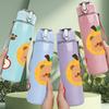 1PC Apple Orange Fruit Cartoon Print 750ml Color Plastic Sports Water Bottle Leakproof Flip Straw Lid Suitable for Sports Office Home Use