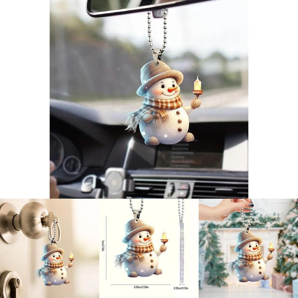 Christmas Cute Handheld Candle Snowman Pattern Acrylic Pendant For Holiday Decor And Gift Idea