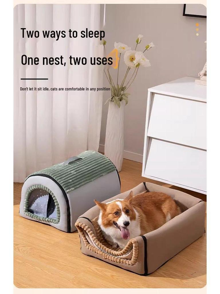 Gemütliches, geschlossenes Ganzjahres-Haustierhaus für Katzen und Hunde, abnehmbar & waschbar
