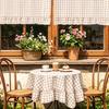 Beige Gingham Plaids Round Tablecloth with Ruffled Edges Cotton Linen Blend Checkered Table Cover for Dining Room, Cafes, and Tea Table Decors
