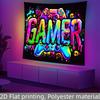 Gamer Wall Tapestry, Neon Game Controller & Colorful Graffiti Art, Fun Room Decor For Gamer & Teen Bedroom